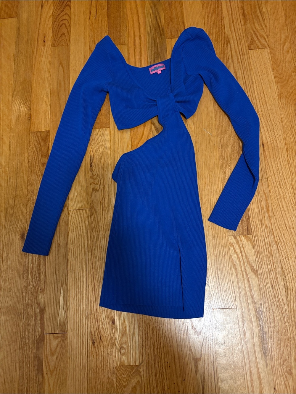 Edikted Electric Blue Asymmetrical Long-Sleeve Mini Dress